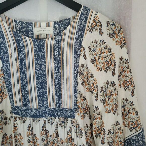 Lucky Brand Women's Size M Boho Peasant Round Neck Floral Short Sleeve - Picture 4 of 9